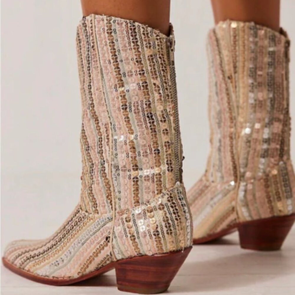 Momo New York Sequin Embroidered Western Boots Luna X Free People NWOB Size 39 - Picture 3 of 10